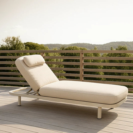 Chaise longue extérieure réglable métal/polyester beige