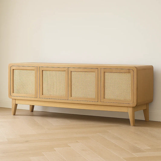 Meuble TV bois et rotin naturel rectangulaire