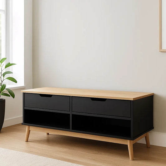 Meuble TV bois MDF chêne/noir avec tiroirs 120x40x50 cm