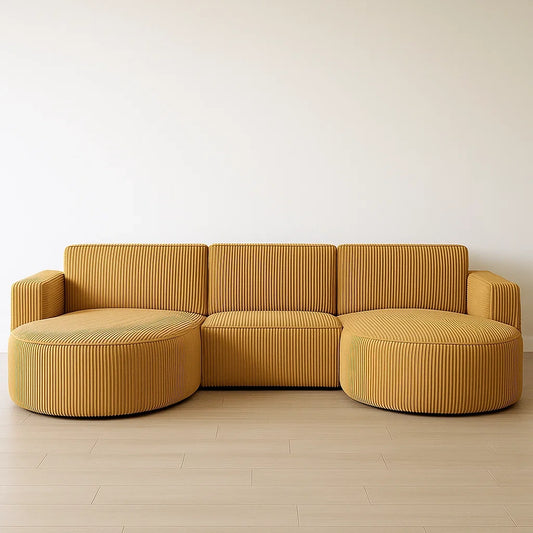 Canapés panoramiques modulables 3 places larges en velours tricoté jaune