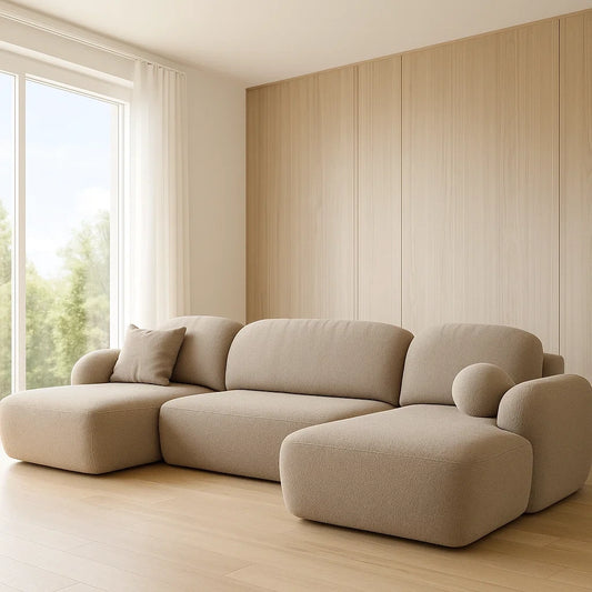 Canapés panoramiques modulables en tissu polyester beige 300x160x85 cm