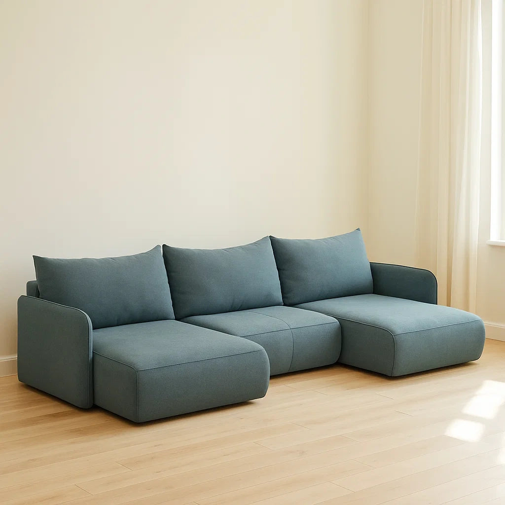 Canapés panoramiques modulables 3 places en tissu polyester bleu 300x100x70 cm