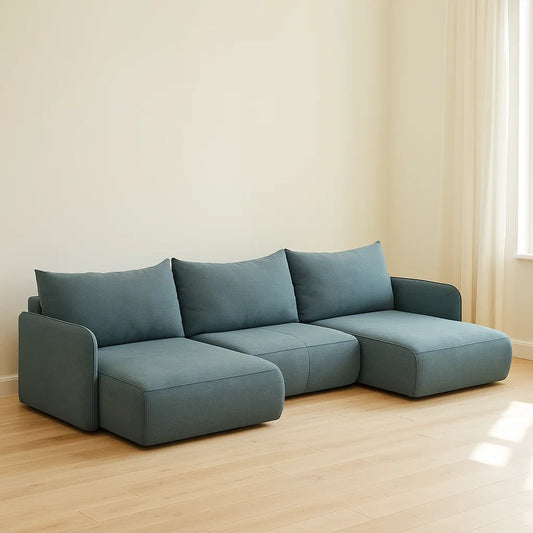 Canapés panoramiques modulables 3 places en tissu polyester bleu 300x100x70 cm