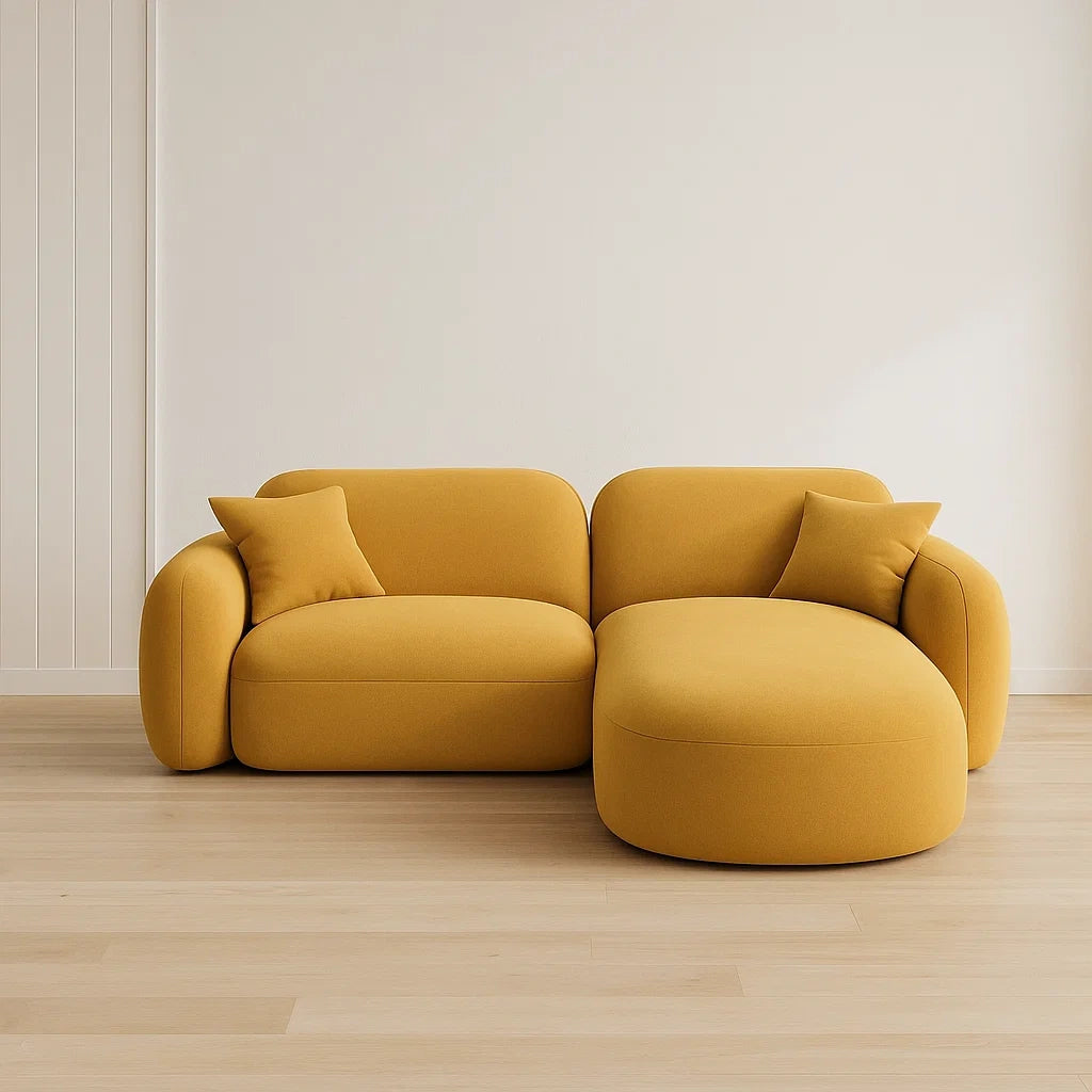 Canapé d'angle en tissu jaune 2 places 250x150x85 cm