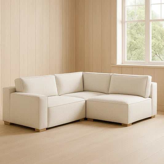 Canapé d'angle moderne en tissu polyester beige 220x220x85 cm