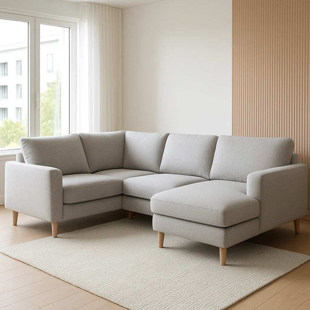 Canapé panoramique 4 places en Tissu Polyester Gris Clair