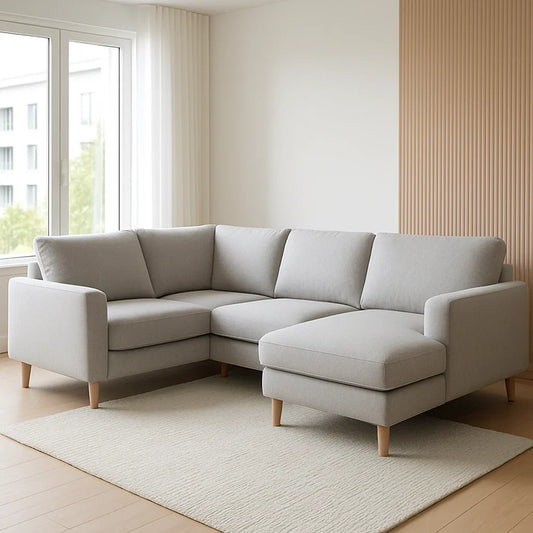 Canapé panoramique 4 places en Tissu Polyester Gris Clair