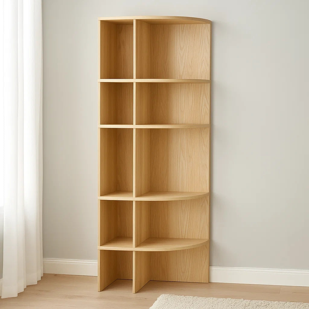 Bibliothèques d'angle en bois clair 5 niveaux 123x34x34 cm