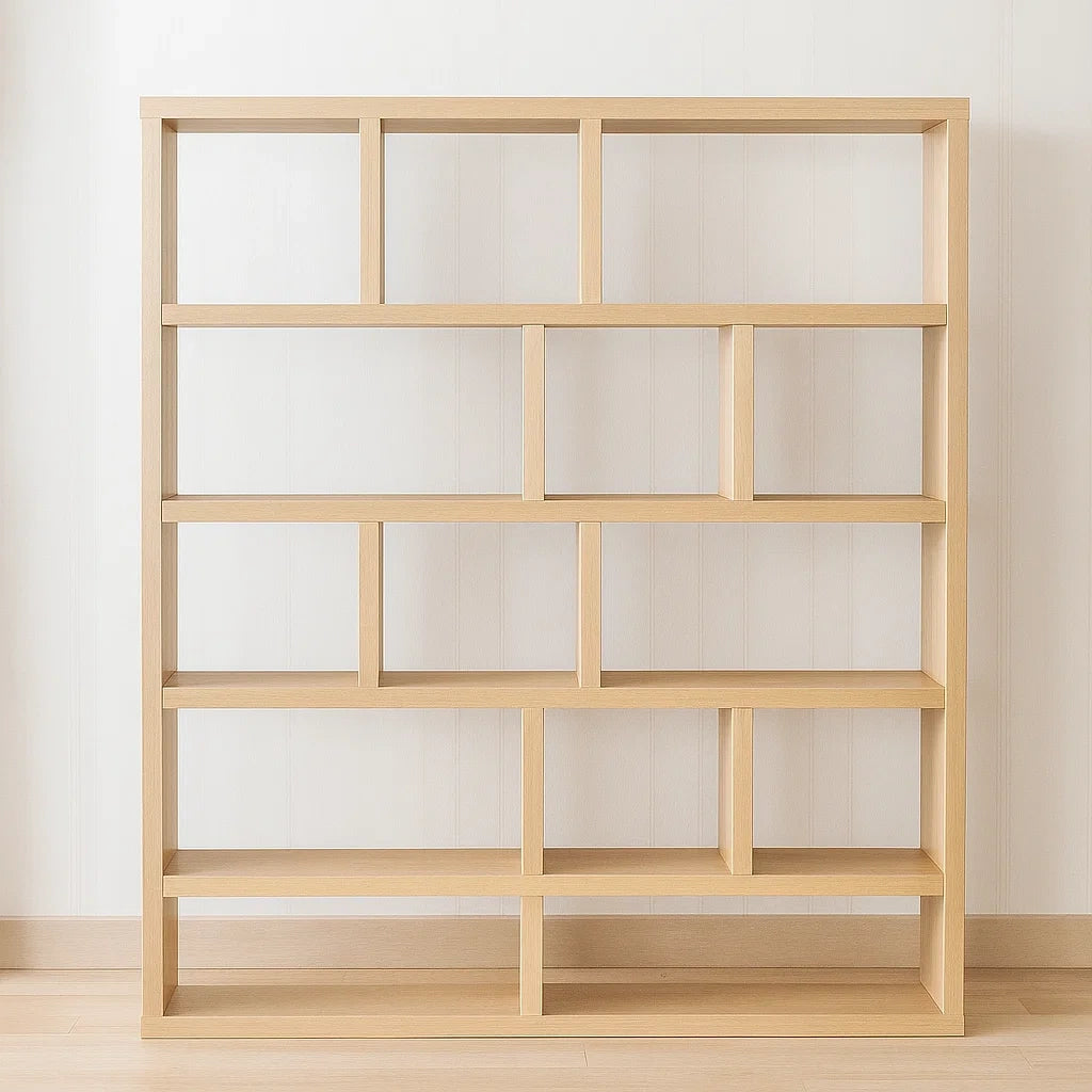 Bibliothèques en bois clair avec 5 niveaux et 14 compartiments 120x28x150 cm