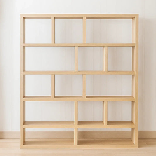 Bibliothèques en bois clair avec 5 niveaux et 14 compartiments 120x28x150 cm