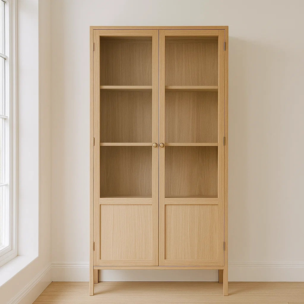 Bibliothèque en Chêne avec Portes Vitrées et Étagères 180x80x40 cm