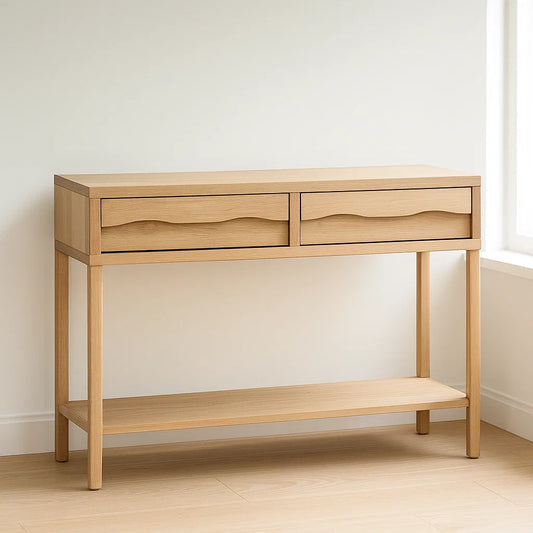 Console chêne clair bois massif 2 tiroirs