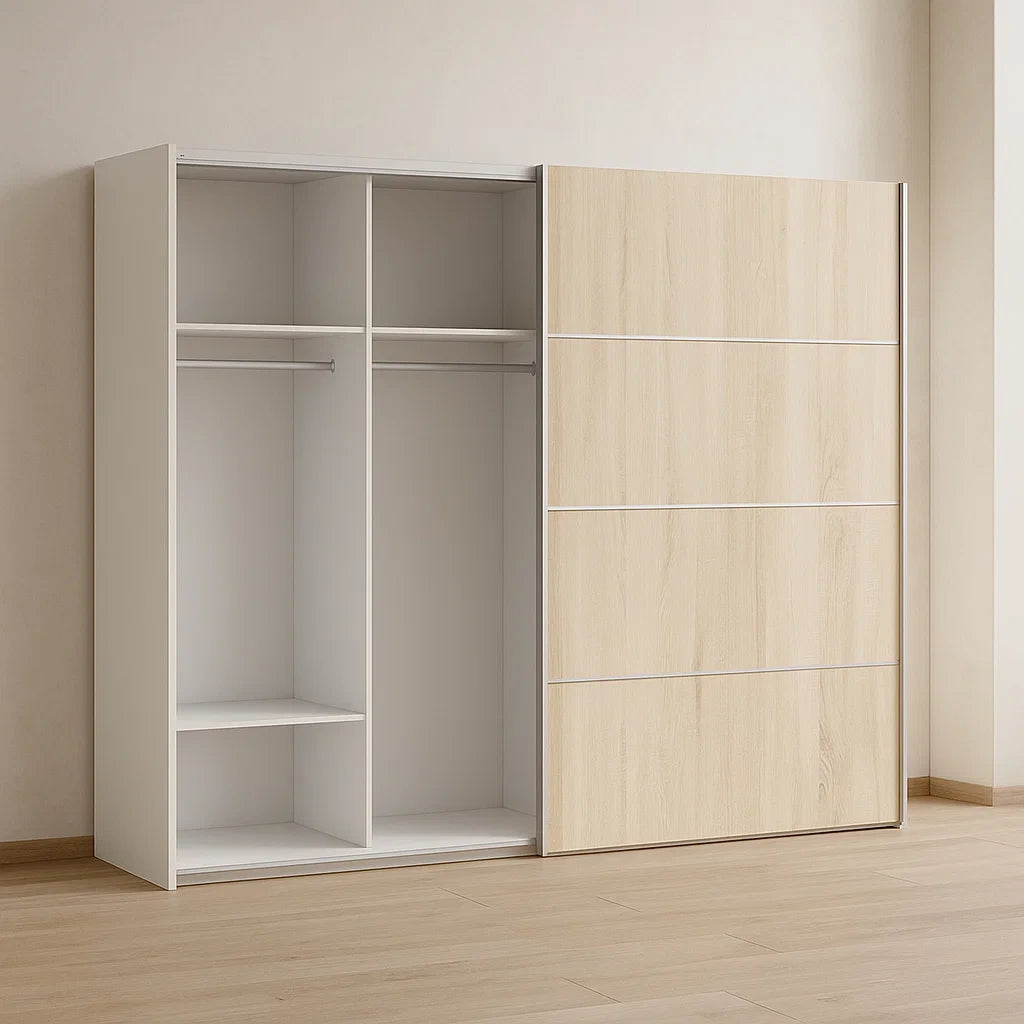 Dressing 2 portes coulissantes en panneaux de particules blanc/chêne 280x210x60 cm