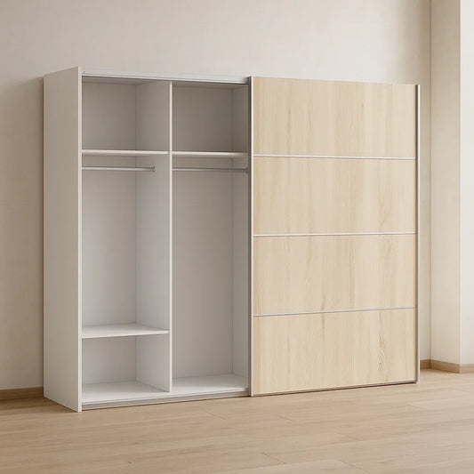 Dressing 2 portes coulissantes en panneaux de particules blanc/chêne 280x210x60 cm