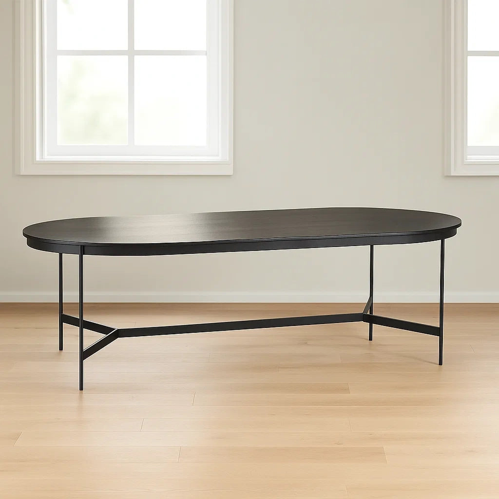 Tables à manger ovale en bois MDF noir avec pieds en métal 120x40x45 cm