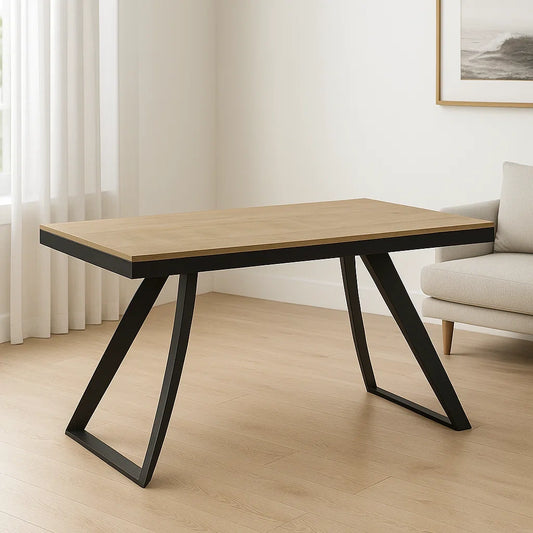 Tables à manger rectangulaire en bois clair avec pieds en métal noir 150x90x75 cm