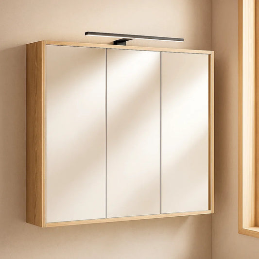 Armoires de toilette miroir en bois clair/blanc 90x72x15 cm 
