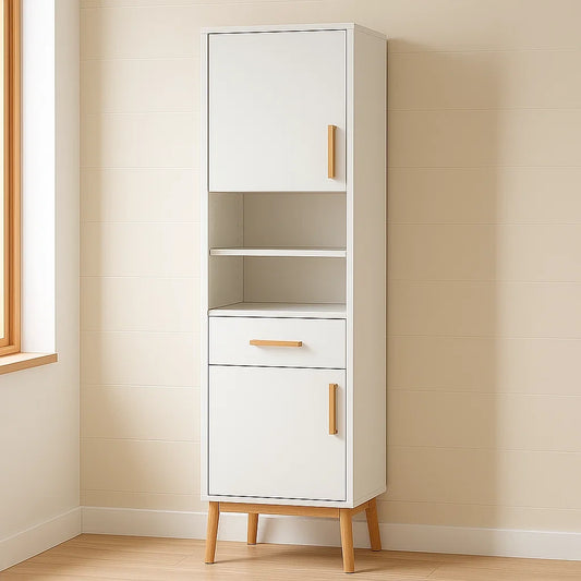 Colonnes de salle de bain en bois MDF blanc avec étagères et tiroir 180x60x40 cm
