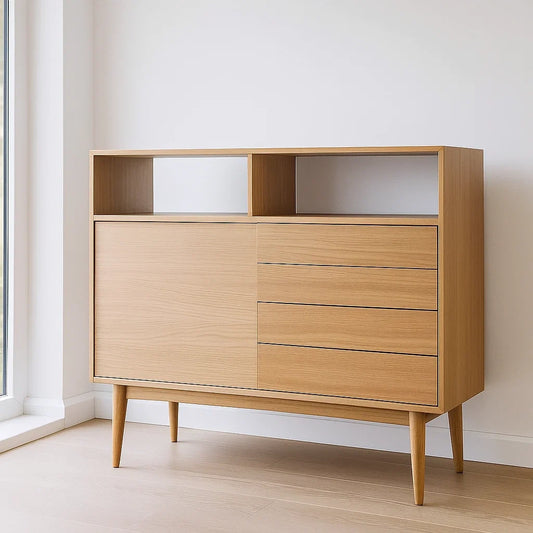 Bar en bois chêne clair avec tiroirs et étagères 105x120x40 cm