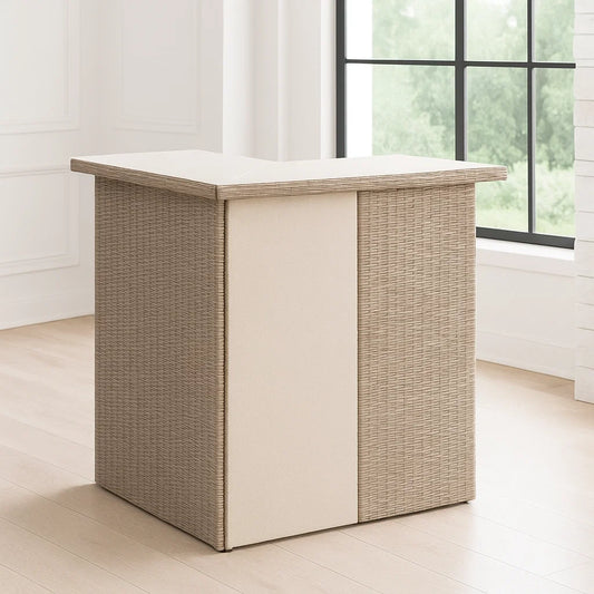 Bar en résine tressée assiette beige extérieur 100x100x110 cm