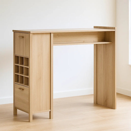 Bar en bois clair avec étagères intégrées 100x40x90 cm