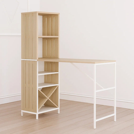 Barre d'angle en panneau de particules et métal chêne/blanc 120x60x145 cm