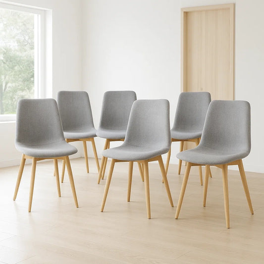 Lot de 6 chaises de salle à manger grises en tissu avec pieds en bois
