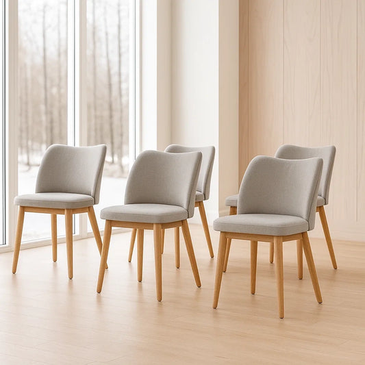 Lot de 5 chaises de salle à manger en tissu gris clair et bois de hêtre
