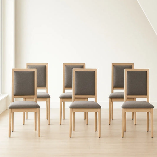 Lot de 6 chaises de salle à manger en bois massif et tissu gris 46x54x86 cm