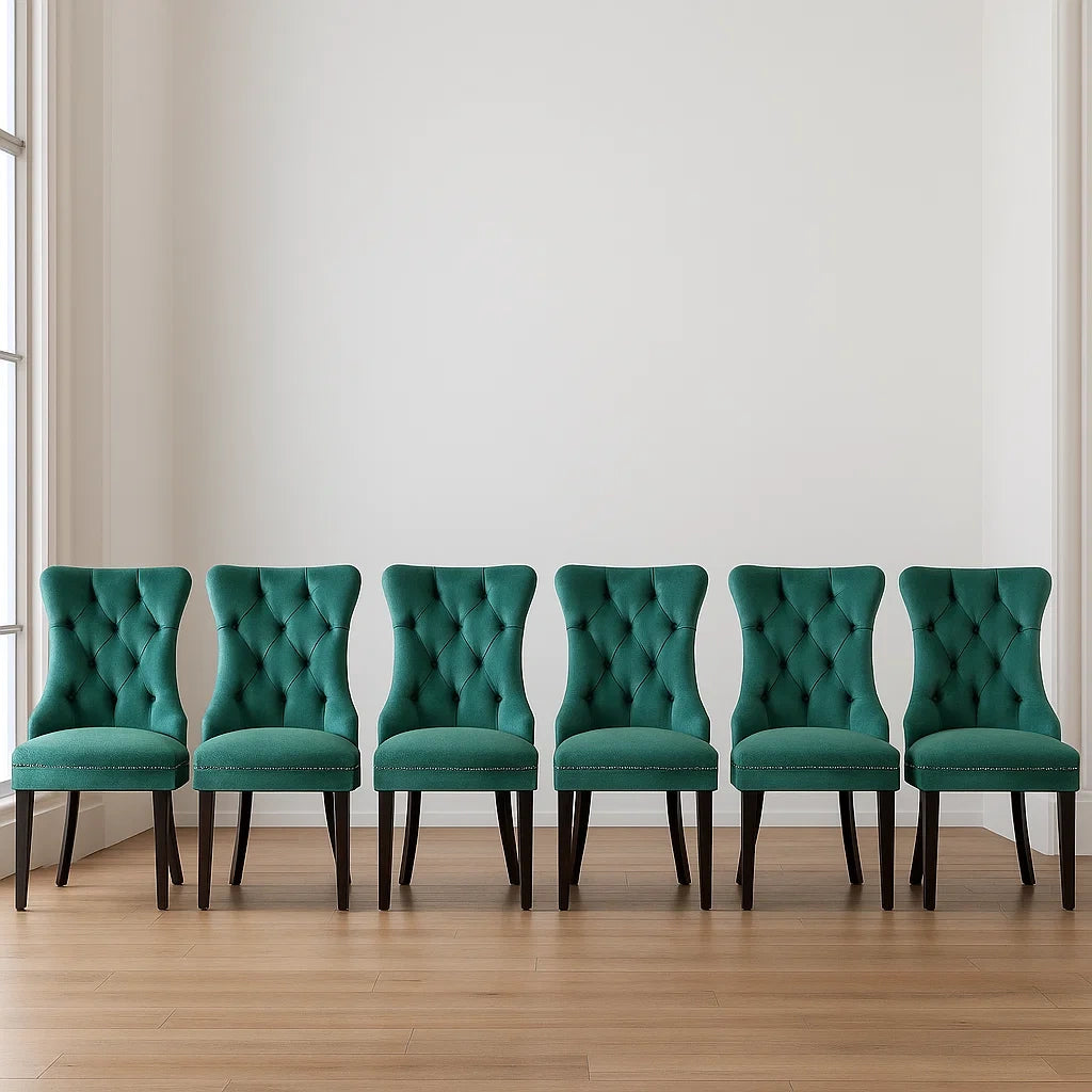 Lot de 6 chaises de salle à manger tuftées en tissu vert