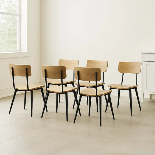 Lot de 6 chaises de salle à manger en bois clair avec structure en métal noir