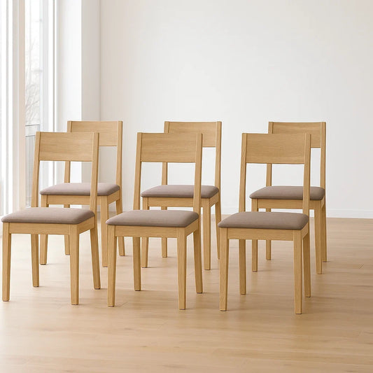 Lot de 6 chaises en chêne massif rembourrées beige 44x50x85 cm