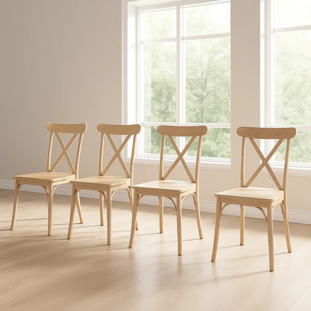 Lot de 4 chaises en bois massif naturel