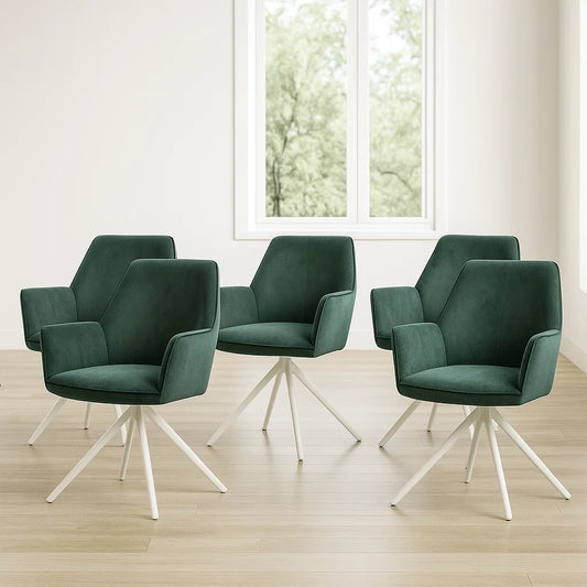 Lot de 5 chaises pivotantes en tissu vert avec structure en métal 58x53x84 cm