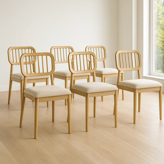 Lot de 6 chaises en bois massif avec assise en tissu crème 40x50x85 cm