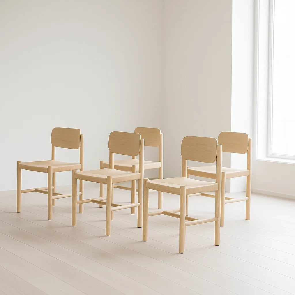 Lot de 5 chaises de salle à manger forme carrée en bois clair 45x45x80 cm