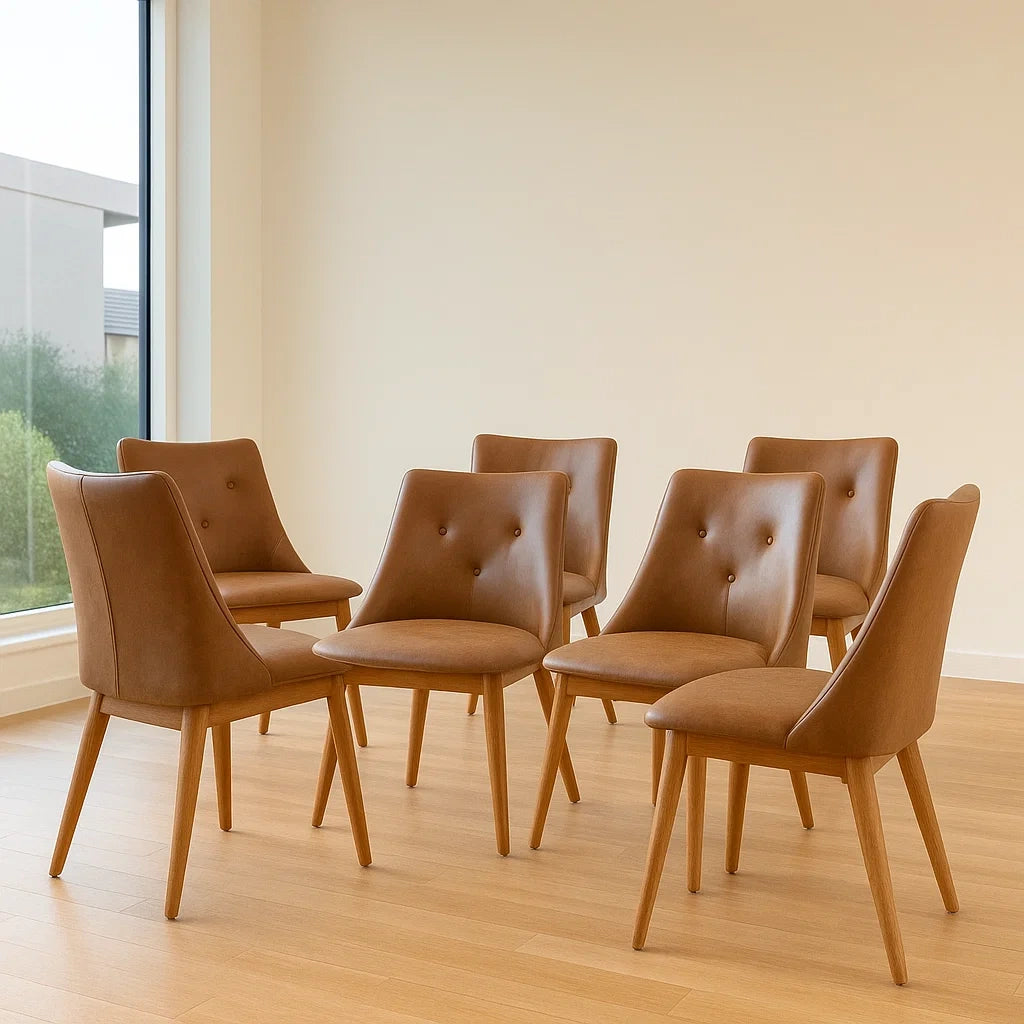 Lot de 7 chaises de salle à manger en simili cuir marron avec pieds en bois 45x54x89 cm