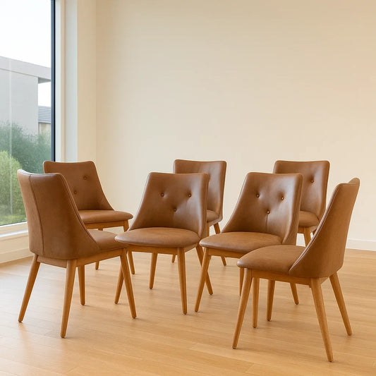 Lot de 7 chaises de salle à manger en simili cuir marron avec pieds en bois 45x54x89 cm