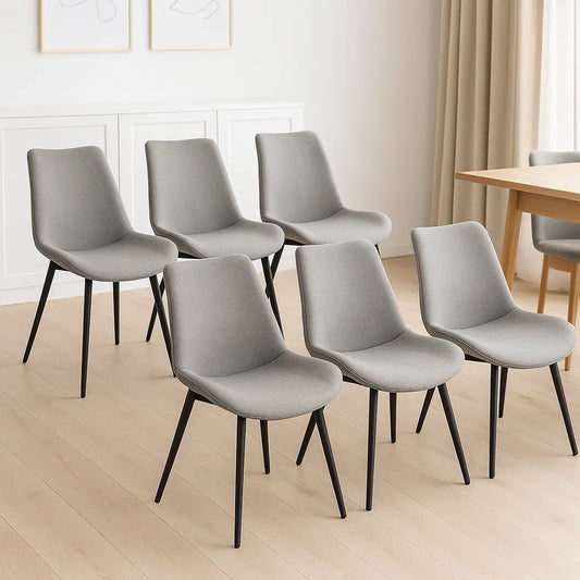 Lot de 6 chaises de salle à manger en tissu gris avec structure en métal noir