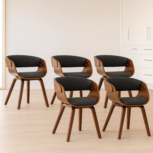 Lot de 5 chaises en bois courbé avec assise en tissu gris foncé