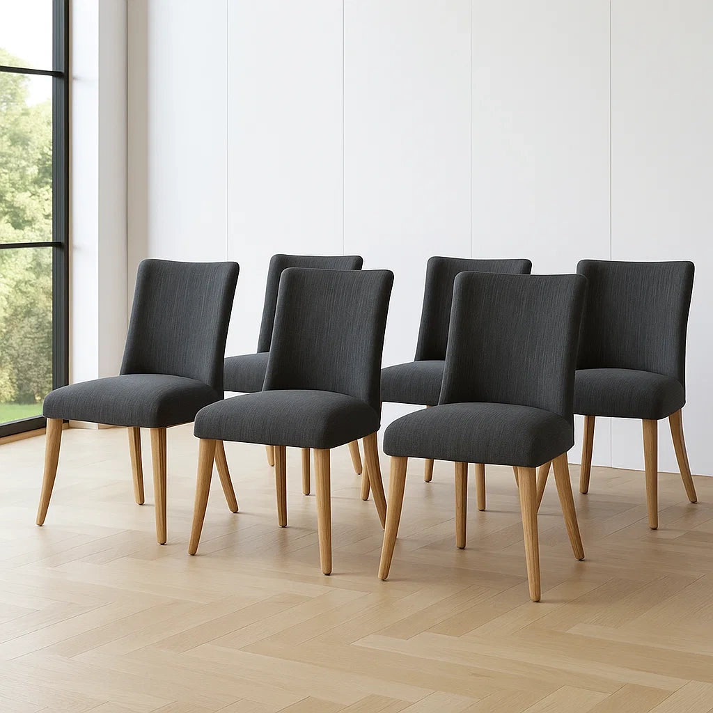Lot de 6 chaises de salle à manger en tissu polyester gris avec structure en bois de hêtre 48x54x87 cm