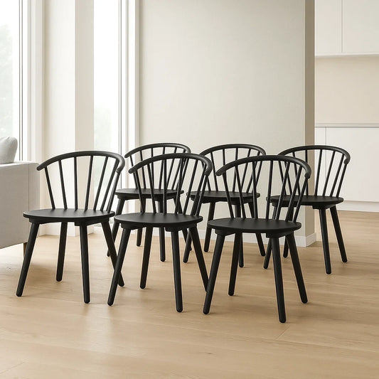 Lot de 6 chaises en bois noir style Windsor 40x45x80 cm