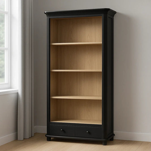 Vitrine en Bois avec Étagères et Tiroirs Noir/Naturel