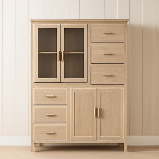 Vitrines en bois de chêne clair avec portes et tiroirs 200x100x40 cm