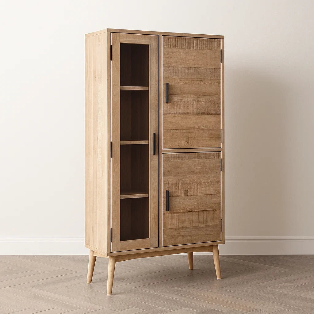 Vitrines en bois de chêne avec portes et étagères