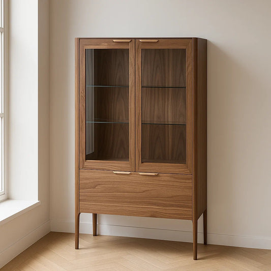 Vitrines en noyer avec portes en verre trempé 180x80x40 cm