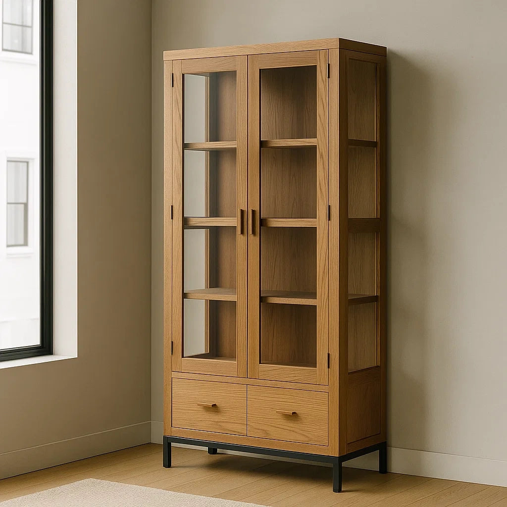 Vitrines en bois et verre avec tiroirs 200x80x40 cm